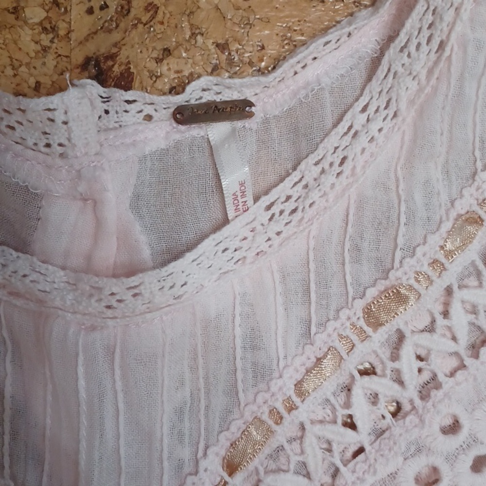 Free People Pale Pink Abigail Victorian Eyelet Lace Blouse Size L - Picture 2 of 8